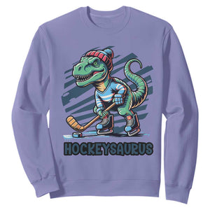 Funny Dinosaur Playing Ice Hockey Sweatshirt Hockeysaurus Gift For Kids TS12 Violet Print Your Wear
