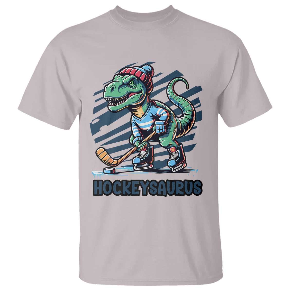 Funny Dinosaur Playing Ice Hockey T Shirt Hockeysaurus Gift For Kids TS12 Ice Gray Print Your Wear
