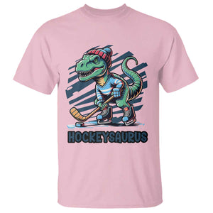 Funny Dinosaur Playing Ice Hockey T Shirt Hockeysaurus Gift For Kids TS12 Light Pink Print Your Wear