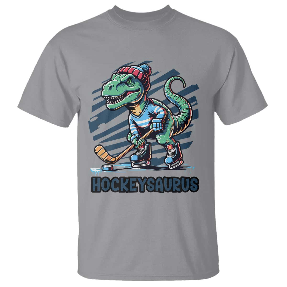 Funny Dinosaur Playing Ice Hockey T Shirt Hockeysaurus Gift For Kids TS12 Sport Gray Print Your Wear