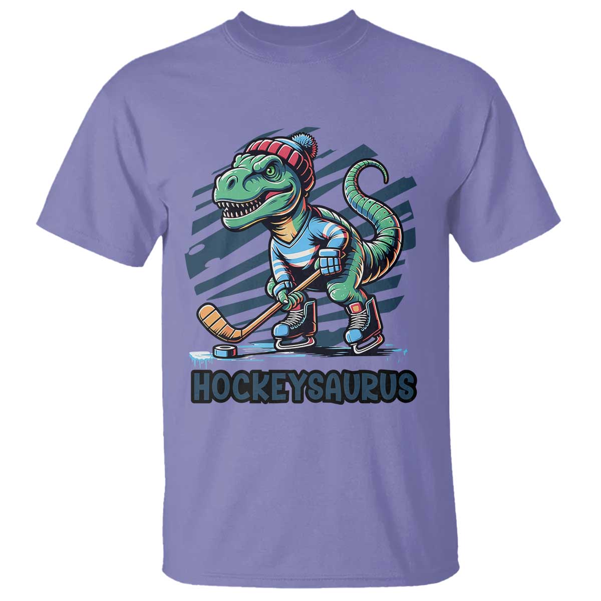 Funny Dinosaur Playing Ice Hockey T Shirt Hockeysaurus Gift For Kids TS12 Violet Print Your Wear