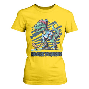 Funny Dinosaur Playing Ice Hockey T Shirt For Women Hockeysaurus Gift For Kids TS12 Daisy Print Your Wear