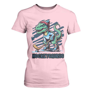 Funny Dinosaur Playing Ice Hockey T Shirt For Women Hockeysaurus Gift For Kids TS12 Light Pink Print Your Wear
