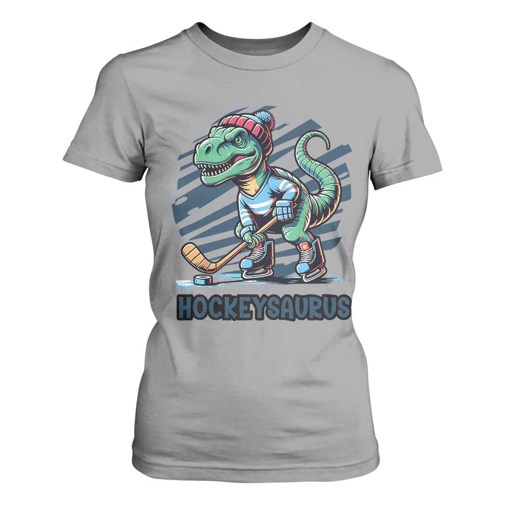 Funny Dinosaur Playing Ice Hockey T Shirt For Women Hockeysaurus Gift For Kids TS12 Sport Gray Print Your Wear