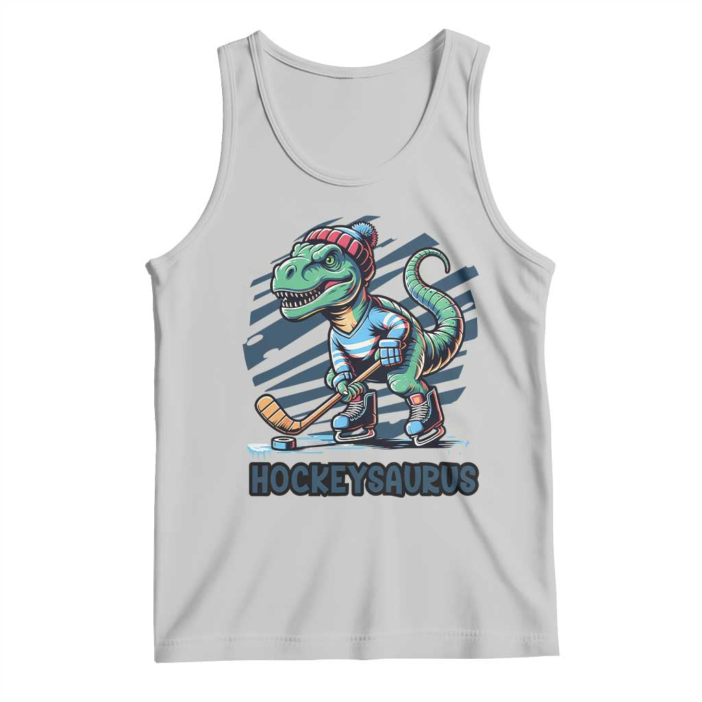 Funny Dinosaur Playing Ice Hockey Tank Top Hockeysaurus Gift For Kids TS12 Ash Print Your Wear
