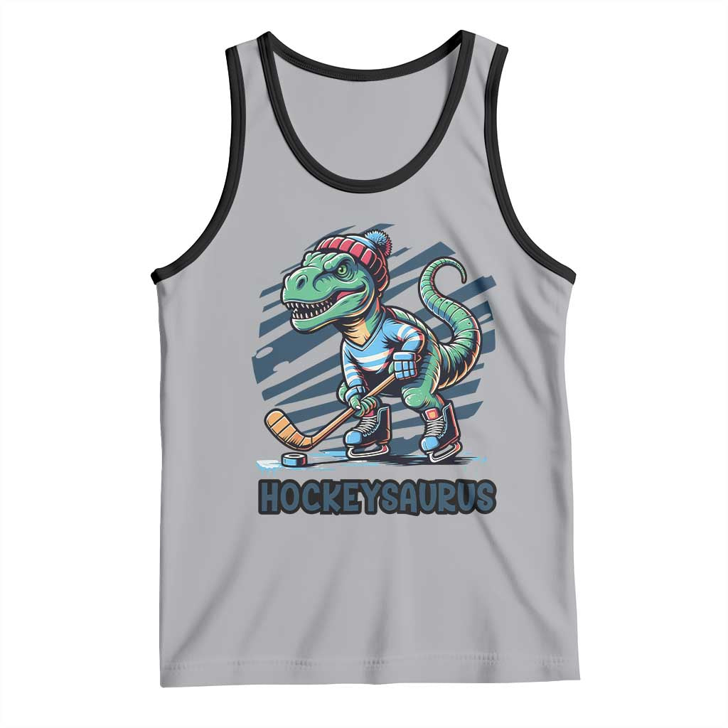 Funny Dinosaur Playing Ice Hockey Tank Top Hockeysaurus Gift For Kids TS12 Athletic Heather Black Print Your Wear