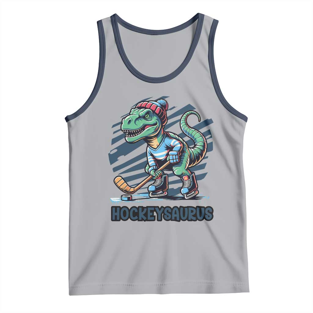 Funny Dinosaur Playing Ice Hockey Tank Top Hockeysaurus Gift For Kids TS12 Athletic Heather Navy Print Your Wear