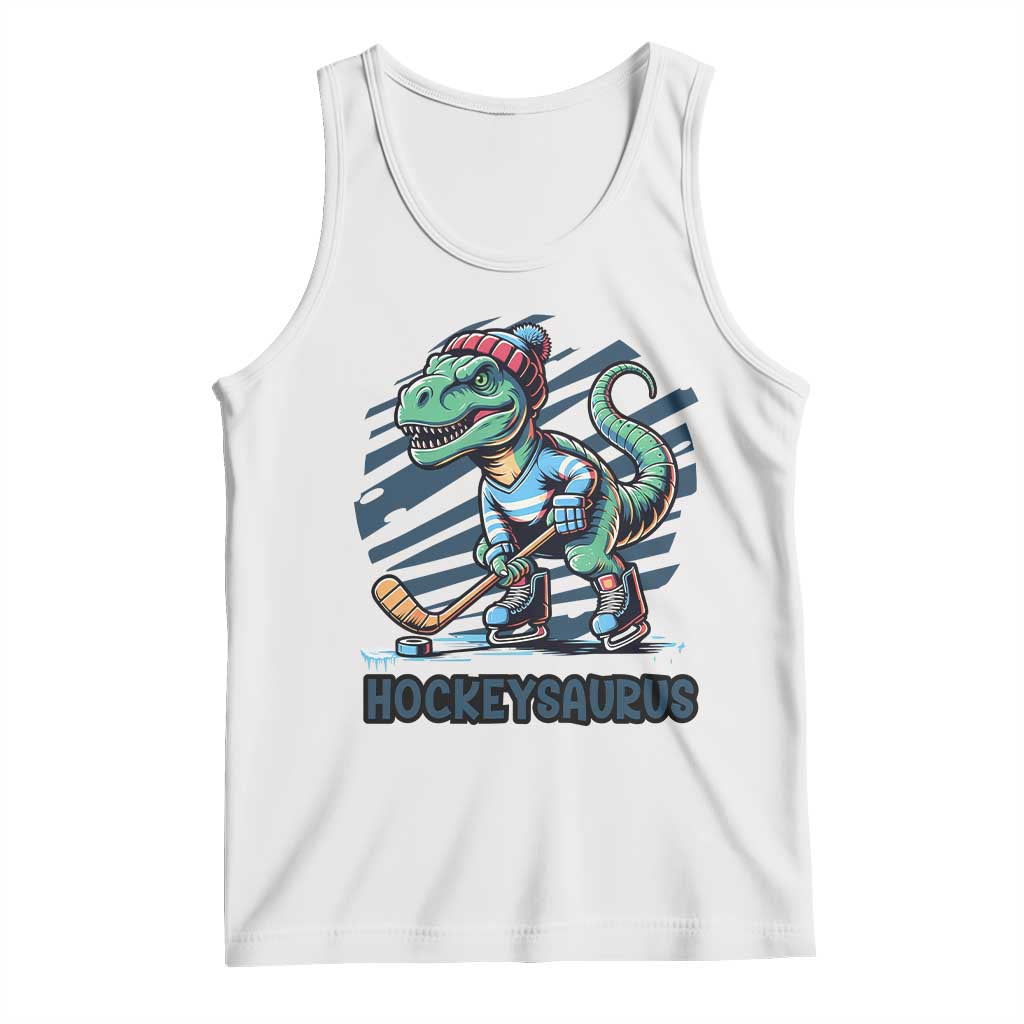 Funny Dinosaur Playing Ice Hockey Tank Top Hockeysaurus Gift For Kids TS12 White Print Your Wear