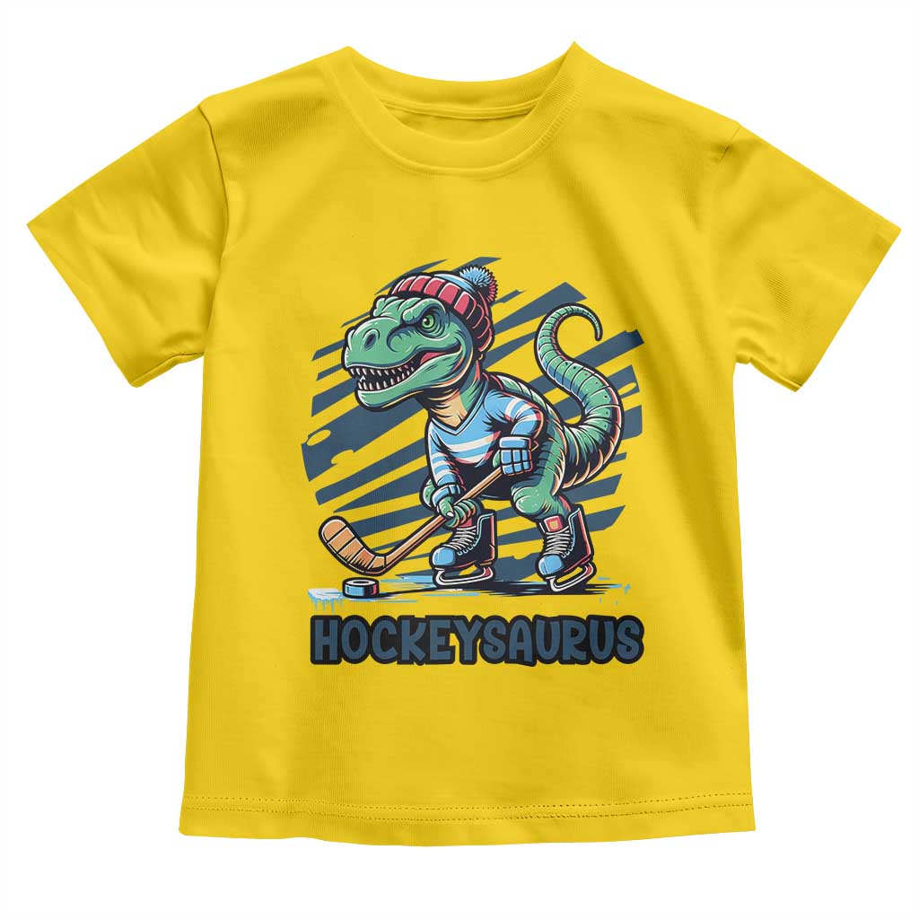 Funny Dinosaur Playing Ice Hockey Toddler T Shirt Hockeysaurus Gift For Kids TS12 Daisy Print Your Wear