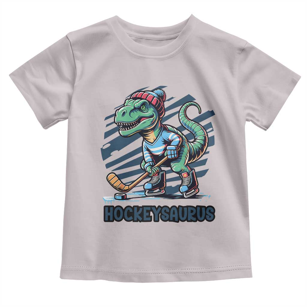 Funny Dinosaur Playing Ice Hockey Toddler T Shirt Hockeysaurus Gift For Kids TS12 Ice Gray Print Your Wear