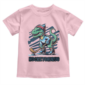 Funny Dinosaur Playing Ice Hockey Toddler T Shirt Hockeysaurus Gift For Kids TS12 Light Pink Print Your Wear
