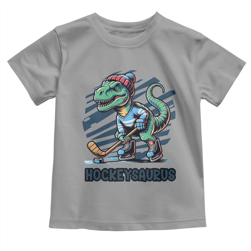 Funny Dinosaur Playing Ice Hockey Toddler T Shirt Hockeysaurus Gift For Kids TS12 Sport Gray Print Your Wear