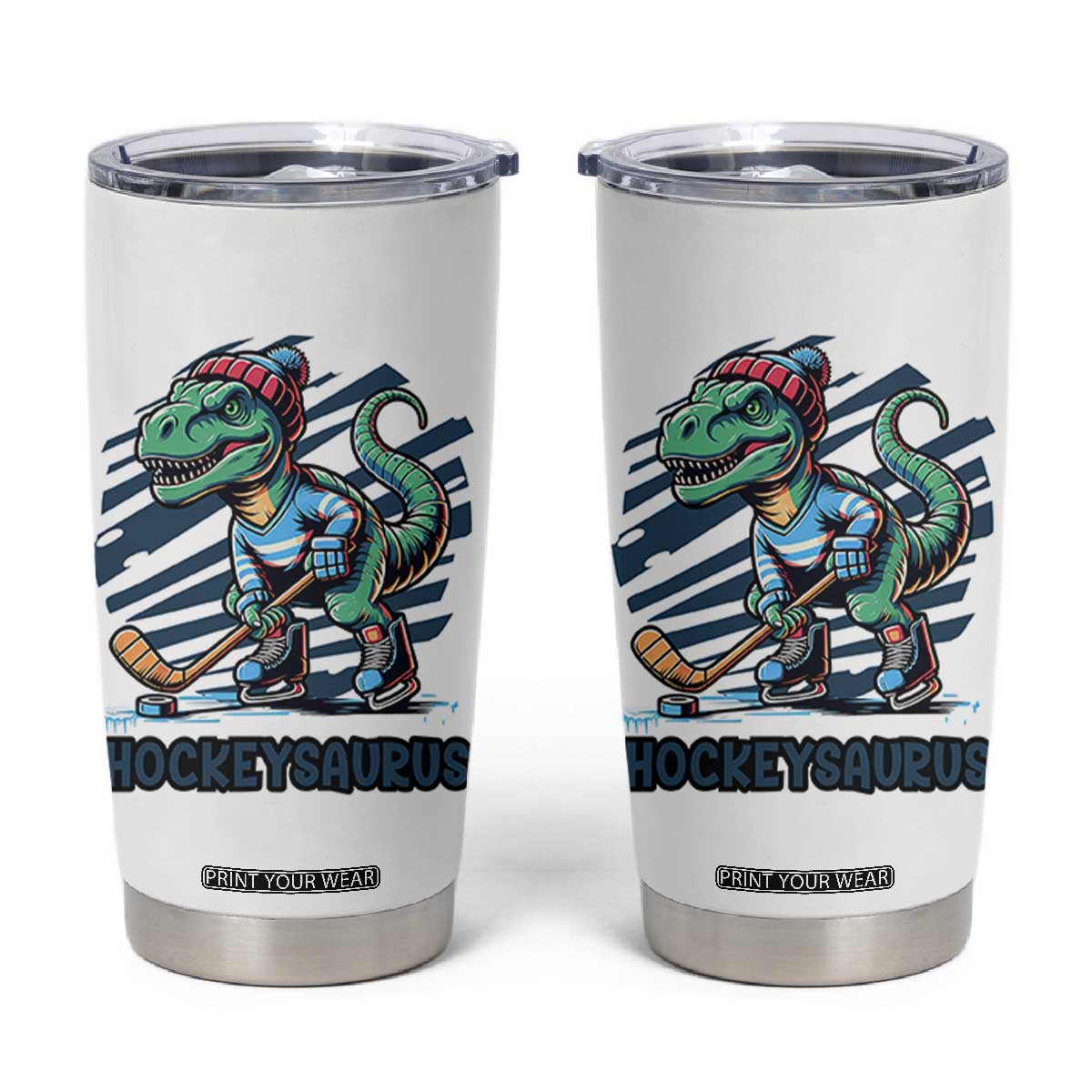Funny Dinosaur Playing Ice Hockey Tumbler Cup Hockeysaurus Gift For Kids TS12 White Print Your Wear