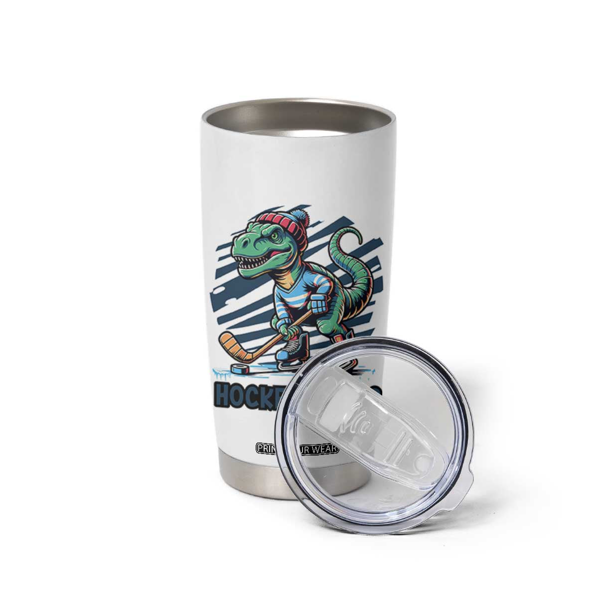Funny Dinosaur Playing Ice Hockey Tumbler Cup Hockeysaurus Gift For Kids TS12 Print Your Wear