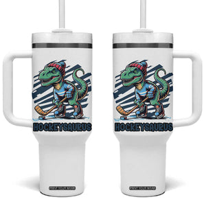 Funny Dinosaur Playing Ice Hockey Tumbler With Handle Hockeysaurus Gift For Kids TS12 One Size: 40 oz White Print Your Wear