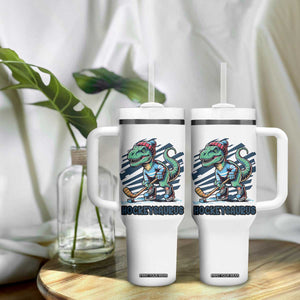 Funny Dinosaur Playing Ice Hockey Tumbler With Handle Hockeysaurus Gift For Kids TS12 Print Your Wear
