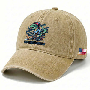Funny Dinosaur Playing Ice Hockey Washed Cotton Baseball Cap Hockeysaurus Gift For Kids TS12 Print Your Wear