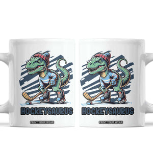 Funny Dinosaur Playing Ice Hockey Coffee Mug Hockeysaurus Gift For Kids TS12 White Print Your Wear