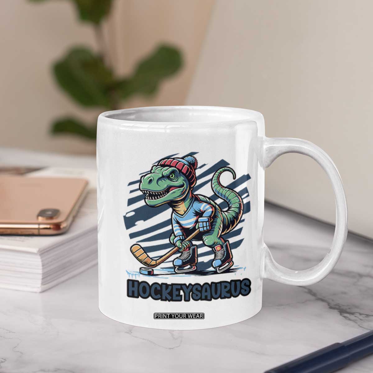 Funny Dinosaur Playing Ice Hockey Coffee Mug Hockeysaurus Gift For Kids TS12 Print Your Wear