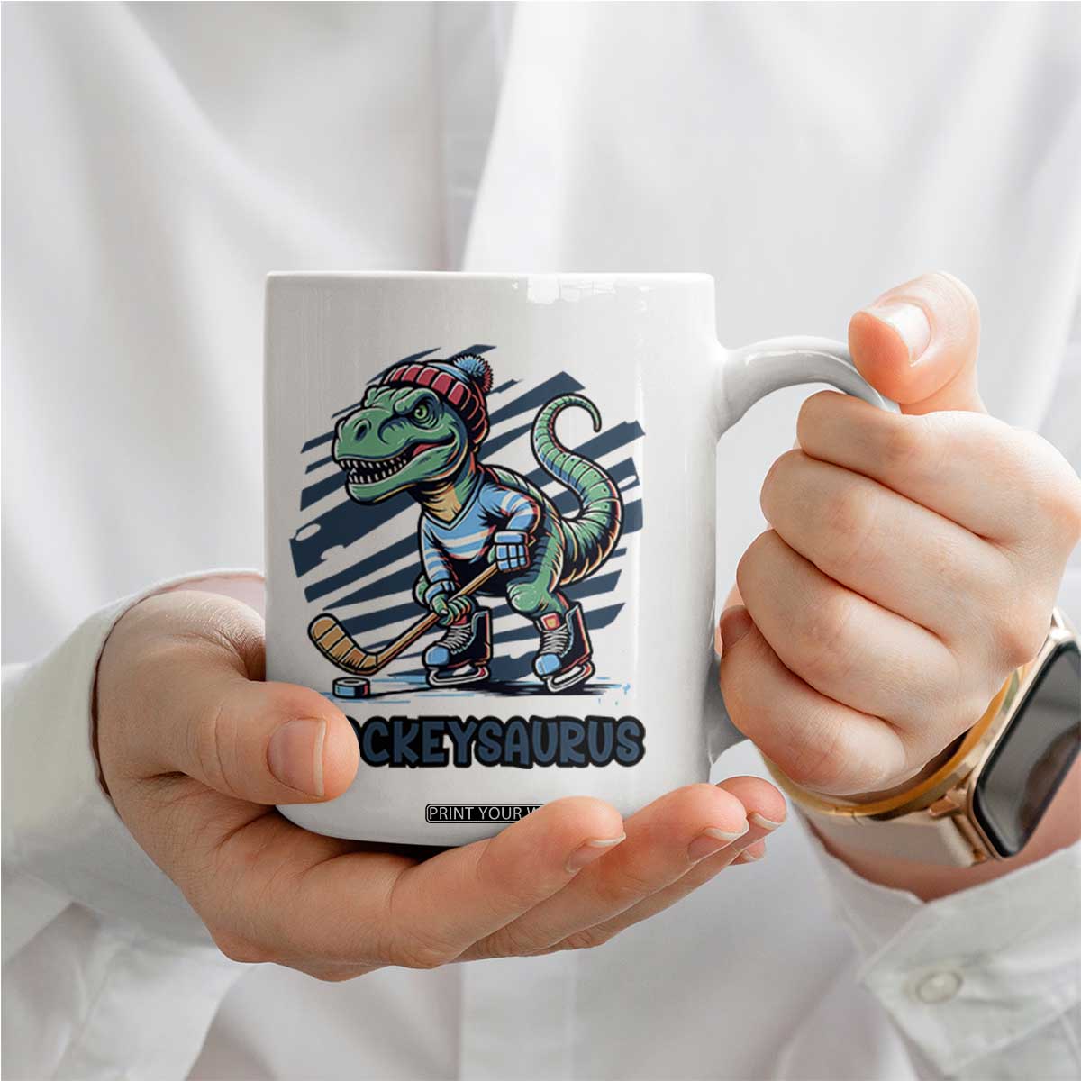 Funny Dinosaur Playing Ice Hockey Coffee Mug Hockeysaurus Gift For Kids TS12 Print Your Wear