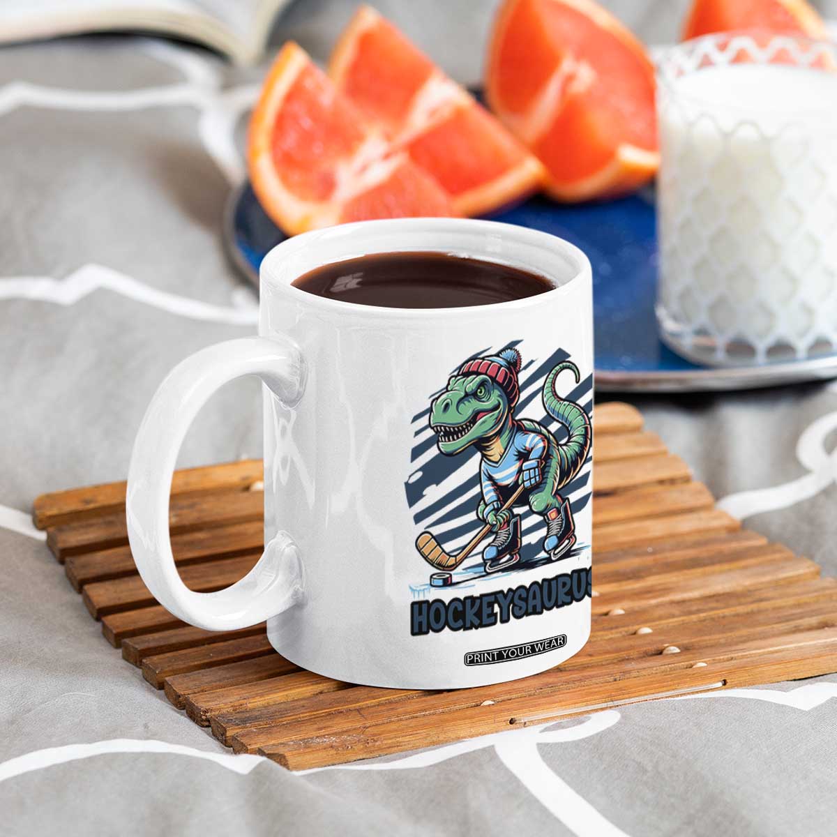 Funny Dinosaur Playing Ice Hockey Coffee Mug Hockeysaurus Gift For Kids TS12 Print Your Wear