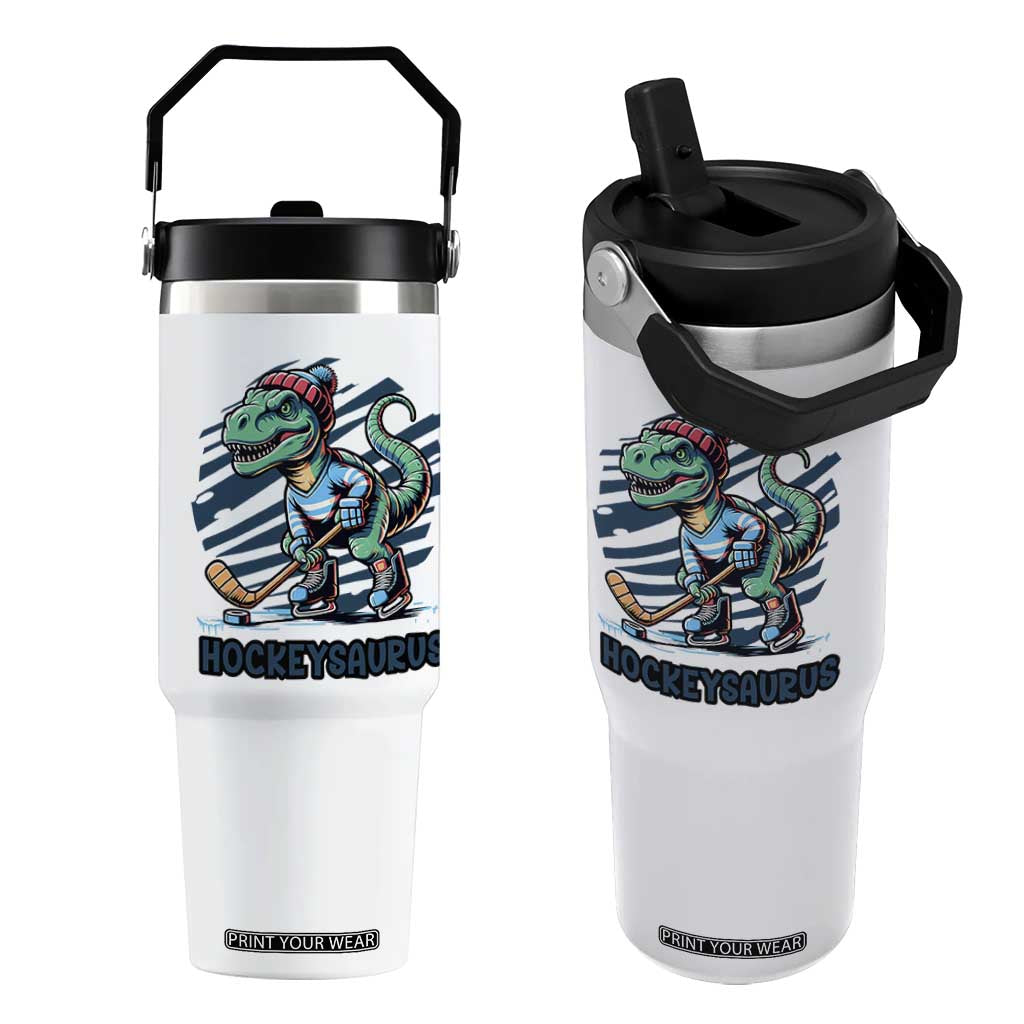 Funny Dinosaur Playing Ice Hockey Flip Straw Tumbler Hockeysaurus Gift For Kids TS12 One Size: 30 oz White Print Your Wear