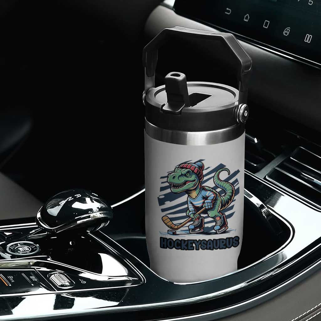 Funny Dinosaur Playing Ice Hockey Flip Straw Tumbler Hockeysaurus Gift For Kids TS12 Print Your Wear