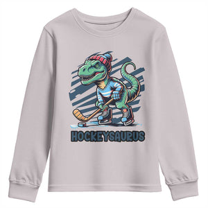 Funny Dinosaur Playing Ice Hockey Youth Sweatshirt Hockeysaurus Gift For Kids TS12 Ice Gray Print Your Wear