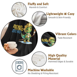 Funny Dinosaur Playing Ice Hockey Throw Blanket Gift For Dino Lovers TS12 Print Your Wear