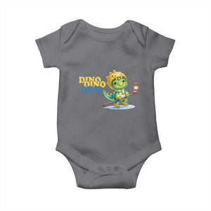 Funny Dinosaur Playing Ice Hockey Baby Onesie Gift For Dino Lovers TS12 Charcoal Print Your Wear