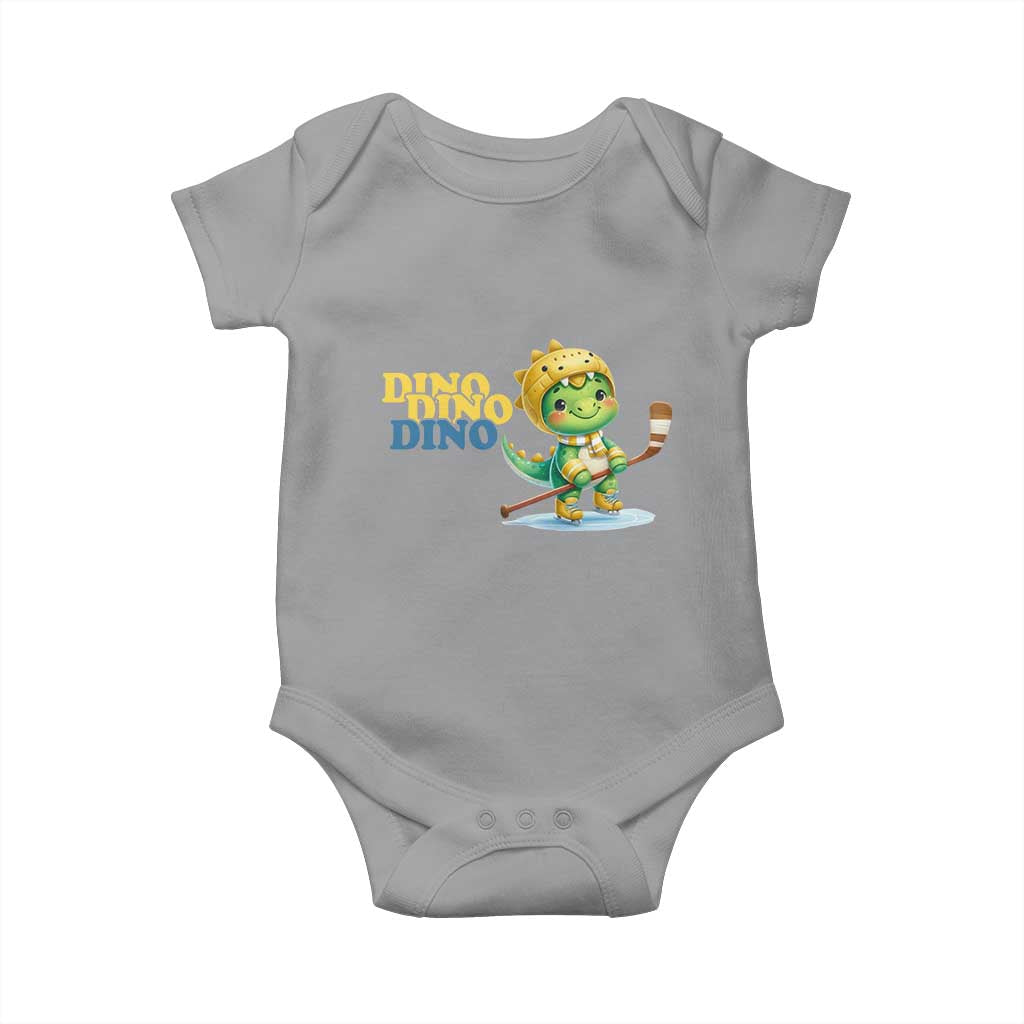 Funny Dinosaur Playing Ice Hockey Baby Onesie Gift For Dino Lovers TS12 Sport Gray Print Your Wear