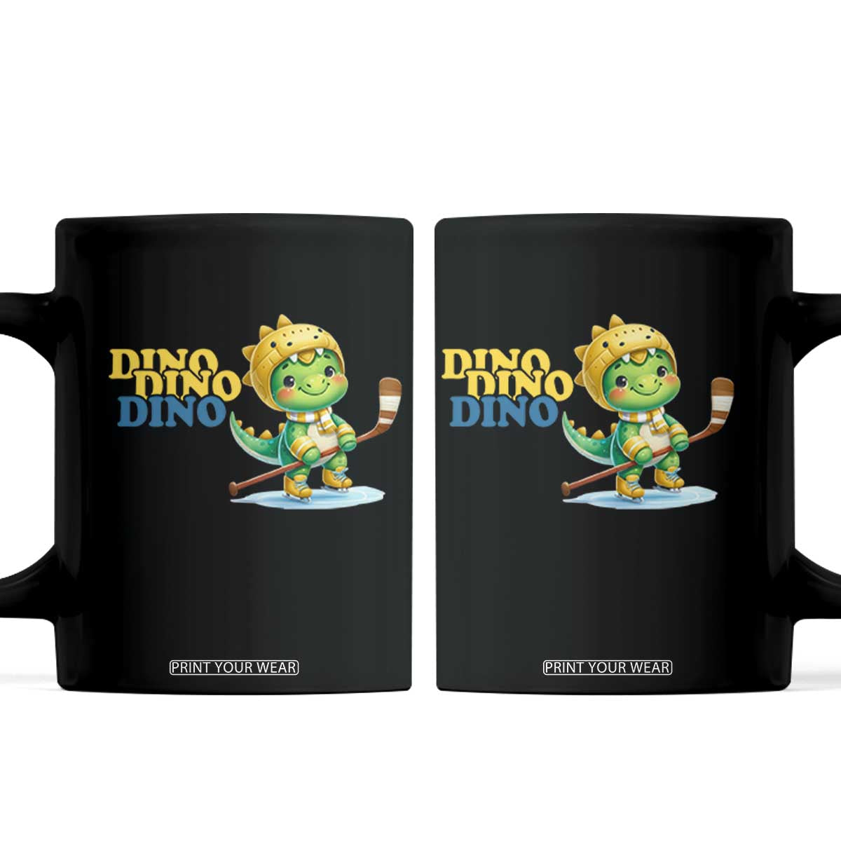 Funny Dinosaur Playing Ice Hockey Coffee Mug Gift For Dino Lovers TS12 Black Print Your Wear