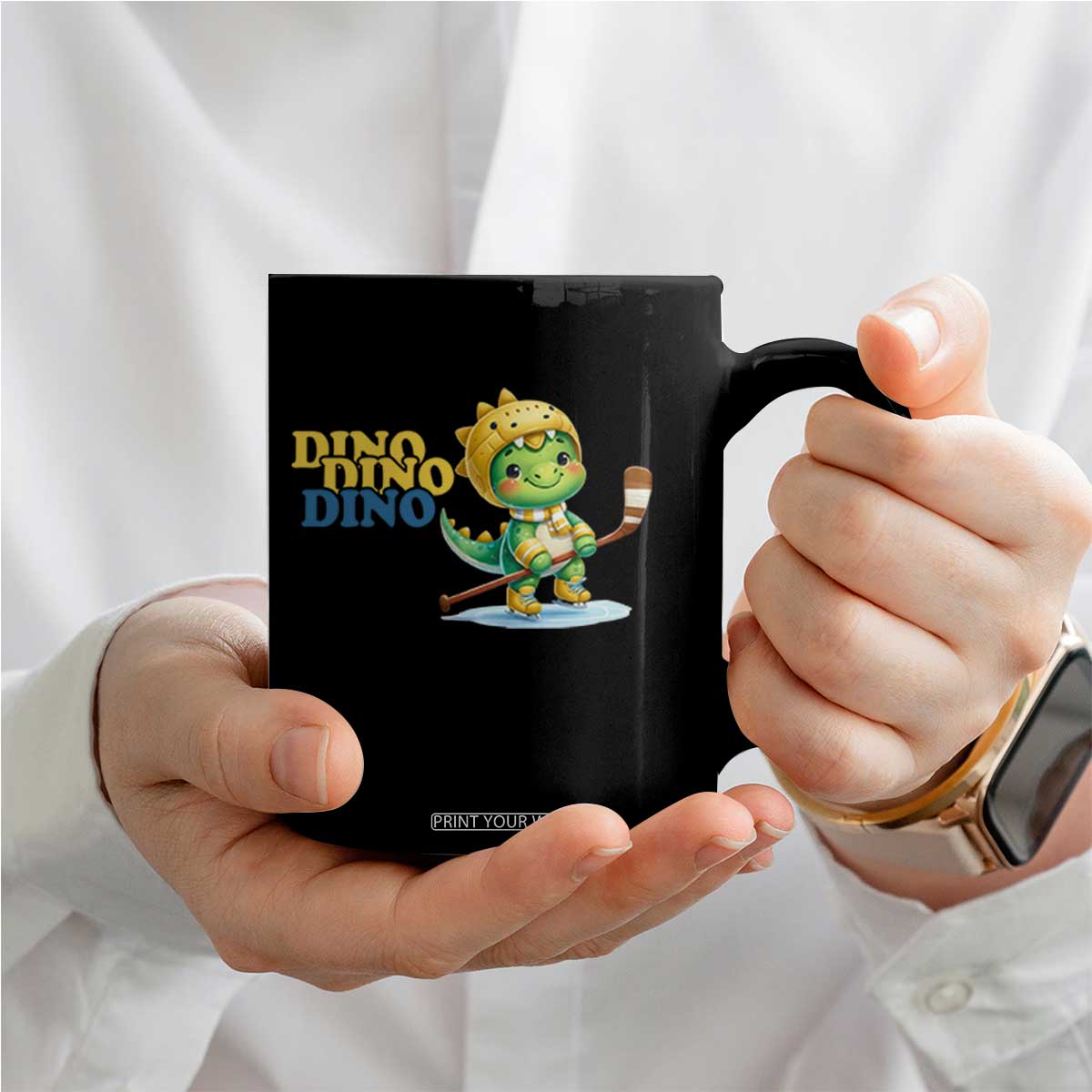 Funny Dinosaur Playing Ice Hockey Coffee Mug Gift For Dino Lovers TS12 Print Your Wear