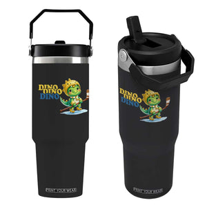Funny Dinosaur Playing Ice Hockey Flip Straw Tumbler Gift For Dino Lovers TS12 One Size: 30 oz Black Print Your Wear