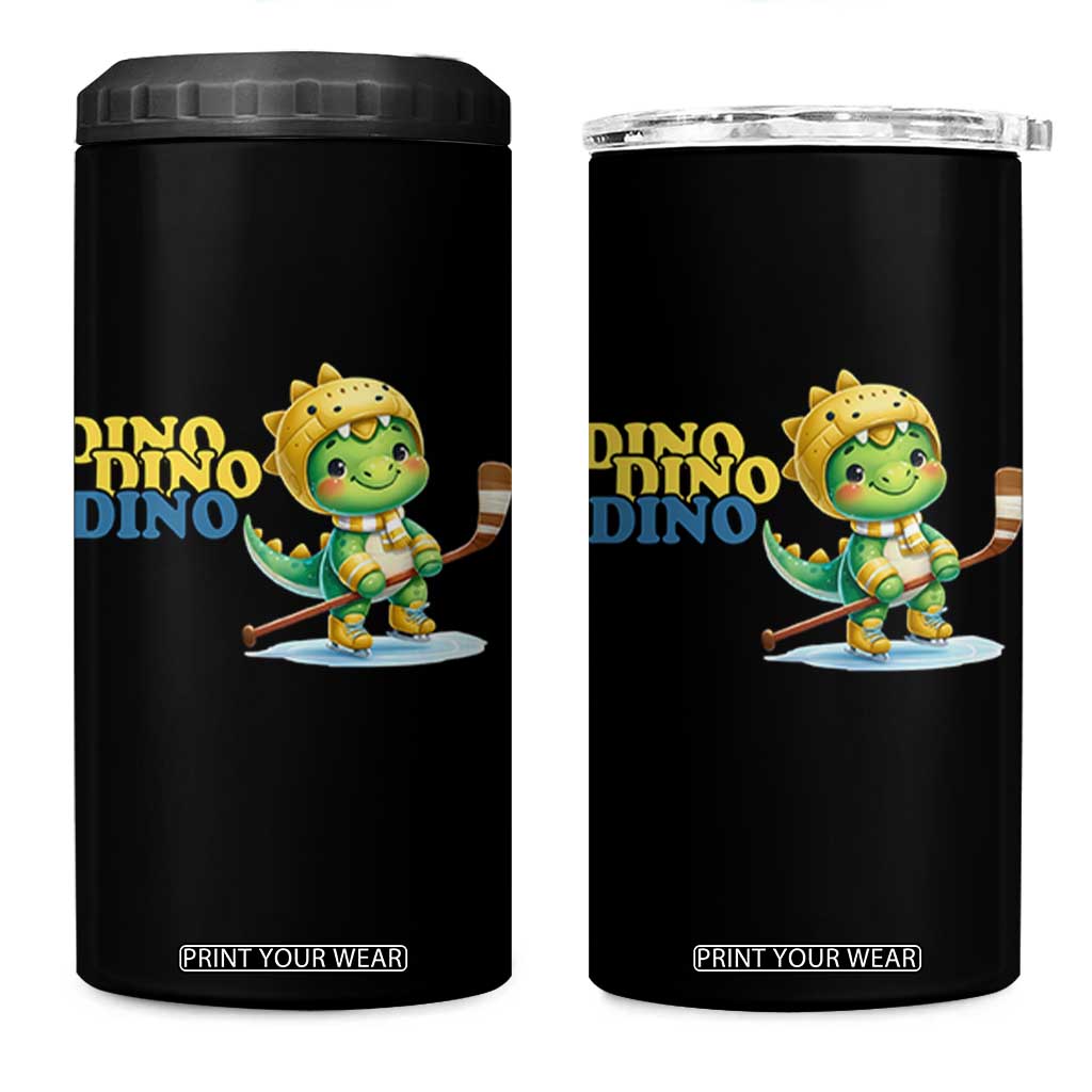 Funny Dinosaur Playing Ice Hockey 4 in 1 Can Cooler Tumbler Gift For Dino Lovers TS12 One Size: 16 oz Black Print Your Wear