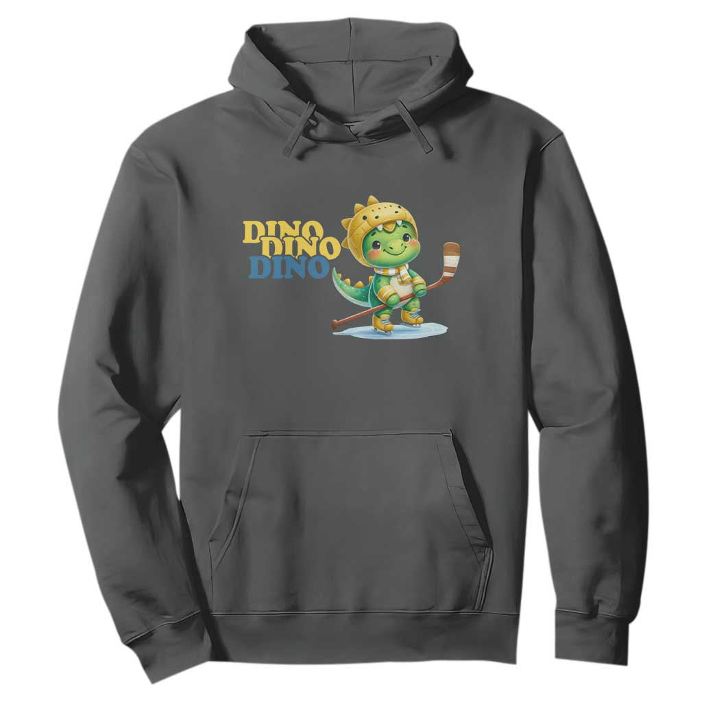Funny Dinosaur Playing Ice Hockey Hoodie Gift For Dino Lovers TS12 Dark Heather Print Your Wear