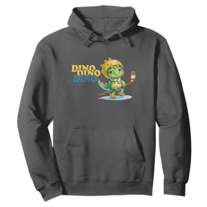 Funny Dinosaur Playing Ice Hockey Hoodie Gift For Dino Lovers TS12 Dark Heather Print Your Wear
