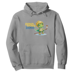 Funny Dinosaur Playing Ice Hockey Hoodie Gift For Dino Lovers TS12 Sport Gray Print Your Wear