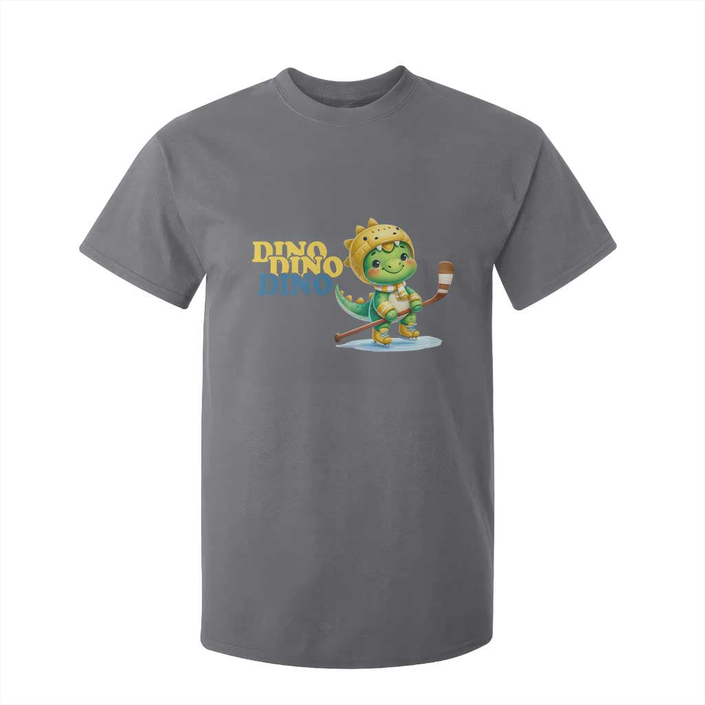 Funny Dinosaur Playing Ice Hockey T Shirt For Kid Gift For Dino Lovers TS12 Charcoal Print Your Wear