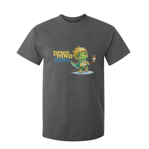 Funny Dinosaur Playing Ice Hockey T Shirt For Kid Gift For Dino Lovers TS12 Dark Heather Print Your Wear