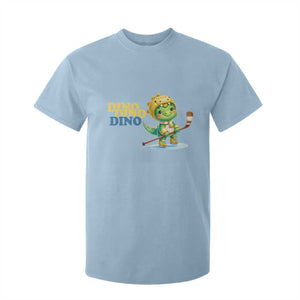 Funny Dinosaur Playing Ice Hockey T Shirt For Kid Gift For Dino Lovers TS12 Light Blue Print Your Wear