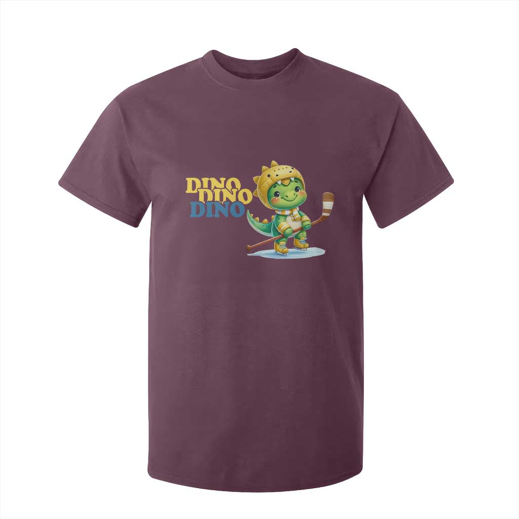 Funny Dinosaur Playing Ice Hockey T Shirt For Kid Gift For Dino Lovers TS12 Maroon Print Your Wear