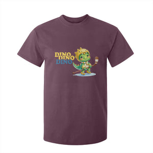 Funny Dinosaur Playing Ice Hockey T Shirt For Kid Gift For Dino Lovers TS12 Maroon Print Your Wear