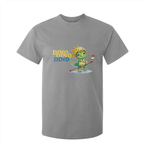 Funny Dinosaur Playing Ice Hockey T Shirt For Kid Gift For Dino Lovers TS12 Sport Gray Print Your Wear