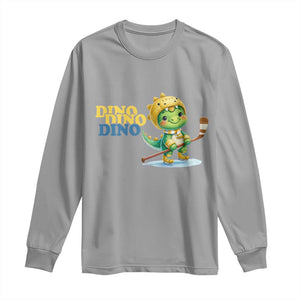 Funny Dinosaur Playing Ice Hockey Long Sleeve Shirt Gift For Dino Lovers TS12 Sport Gray Print Your Wear