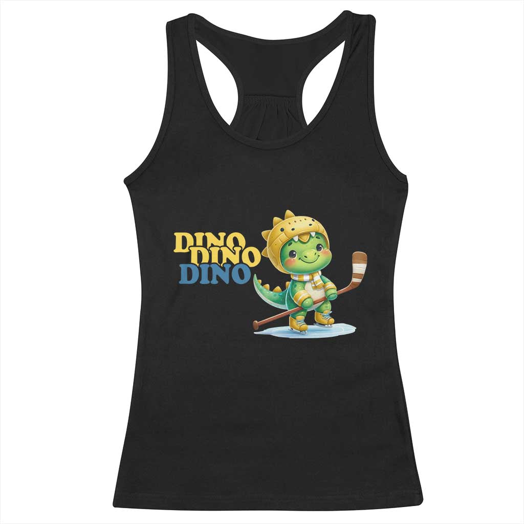 Funny Dinosaur Playing Ice Hockey Racerback Tank Top Gift For Dino Lovers TS12 Black Print Your Wear