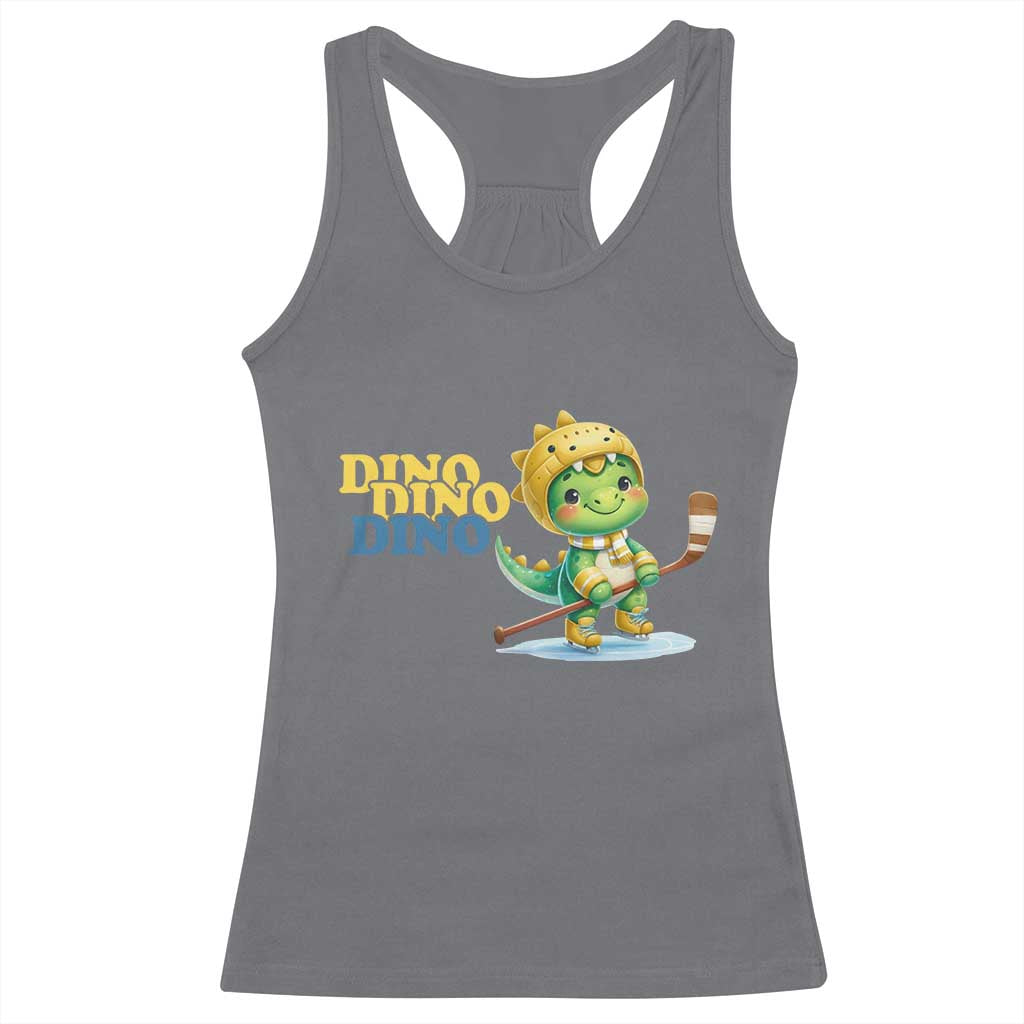 Funny Dinosaur Playing Ice Hockey Racerback Tank Top Gift For Dino Lovers TS12 Charcoal Print Your Wear