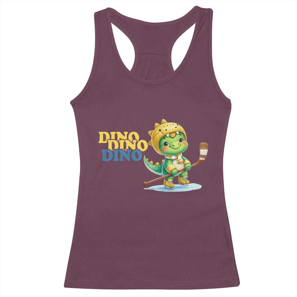 Funny Dinosaur Playing Ice Hockey Racerback Tank Top Gift For Dino Lovers TS12 Maroon Print Your Wear