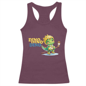 Funny Dinosaur Playing Ice Hockey Racerback Tank Top Gift For Dino Lovers TS12 Maroon Print Your Wear