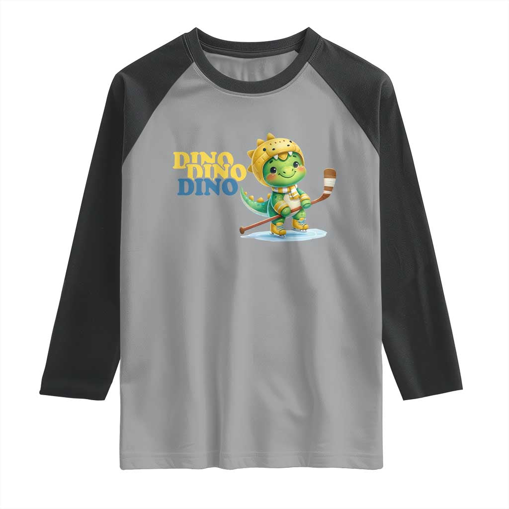 Funny Dinosaur Playing Ice Hockey Raglan Shirt Gift For Dino Lovers TS12 Sport Gray Black Print Your Wear